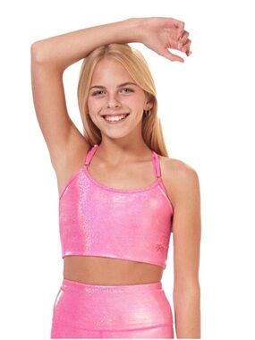 Girls Large 12-14 Shimmery Pink Crop Tank Top